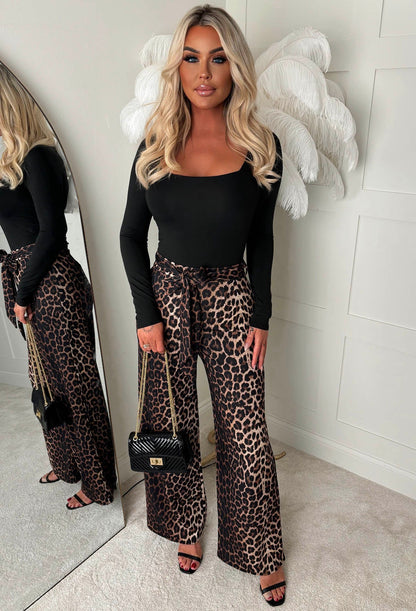 Wild Embrace Leopard Print Belted Trousers
