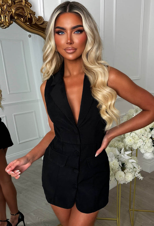 Zelani Black Sleeveless Blazer Playsuit